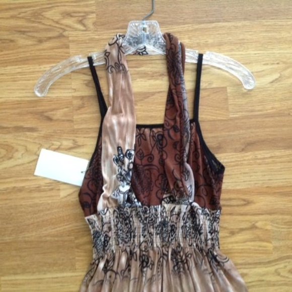 NWT HALTER + STRAPS DRESS SUNDRESS BROWN & TAN M - Picture 4 of 5